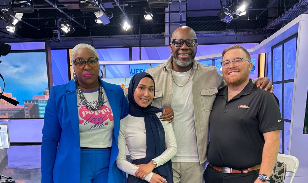 Talia with small business owners in the WIVB Channel 4 studio