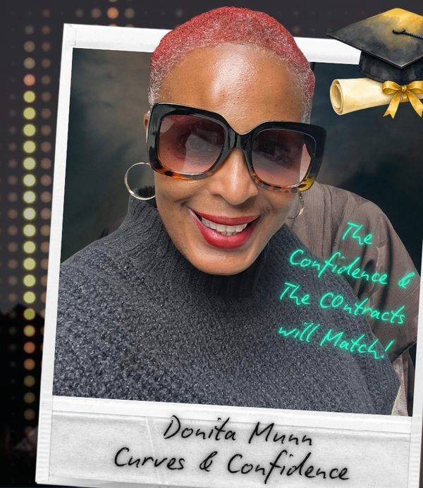 Donita Munn, Curves & Confidence, graduation photo with the handwritten note: The confidence and the contracts will match!